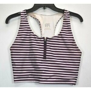 JoyLab Womens Purple White Striped Zip Front High Neck Bikini Set Medium